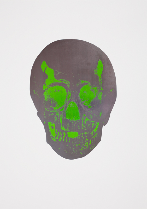  Damien Hirst The Dead - Gunmetal/Lime Green Skull 2009 2 colour foil block on 300gsm Arches 88 Archival paper. Edition 12/15 Signed and numbered 72cm x 51cm